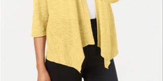Cardigan feminino Alfani de linho com frente aberta, amarelo, tamanho pequeno