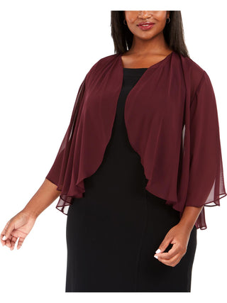Alex Evenings Women's Sheer Chiffon Bolero Open Front Evening Jacket Wine Size 2X