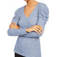 Camiseta feminina com decote em V canelado da INC International Concepts, azul, tamanho extragrande