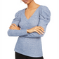 Camiseta feminina com decote em V canelado da INC International Concepts, azul, tamanho extragrande