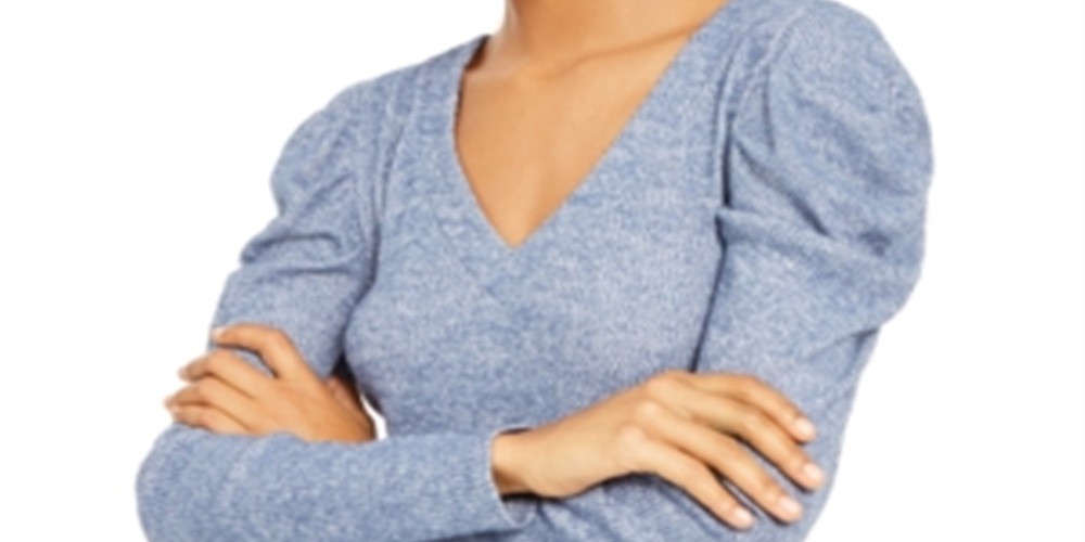 Camiseta feminina com decote em V canelado da INC International Concepts, azul, tamanho extragrande