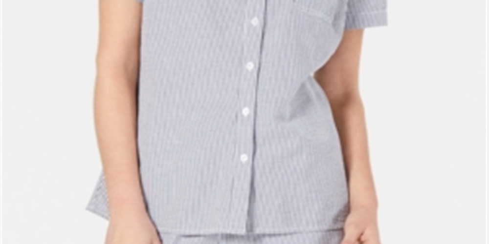 Camisa feminina Karen Scott de algodão seersucker, azul, tamanho extragrande