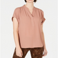 Blusa feminina Charter Club com decote dividido, marrom, tamanho grande