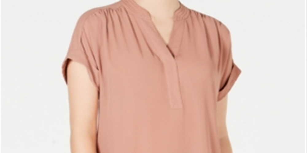 Blusa feminina Charter Club com decote dividido, marrom, tamanho grande