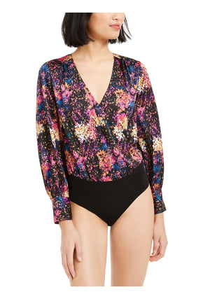 Body feminino Bar III com estampa de envoltório falso, preto, tamanho extrapequeno