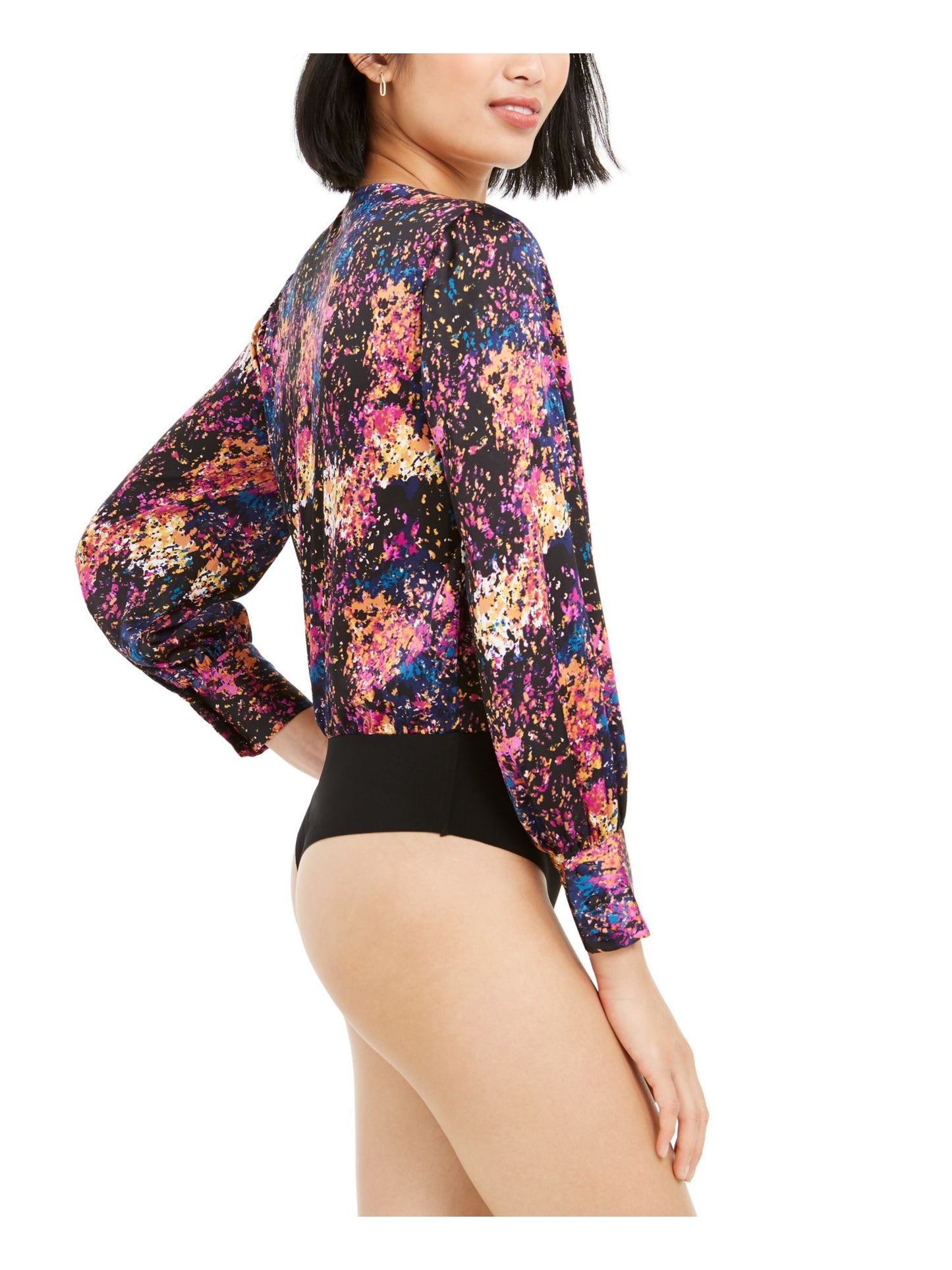 Body feminino Bar III com estampa de envoltório falso, preto, tamanho extrapequeno