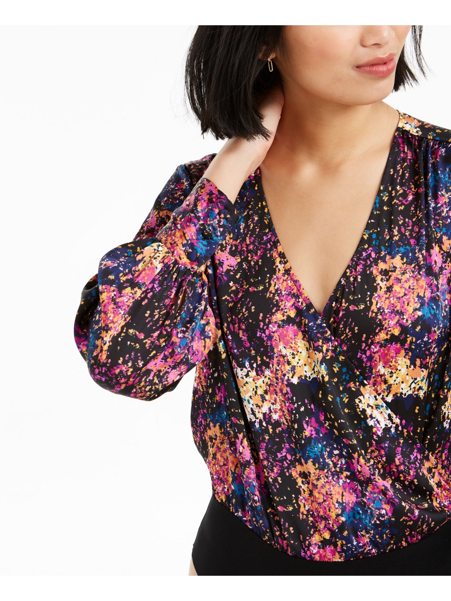 Body feminino Bar III com estampa de envoltório falso, preto, tamanho extrapequeno