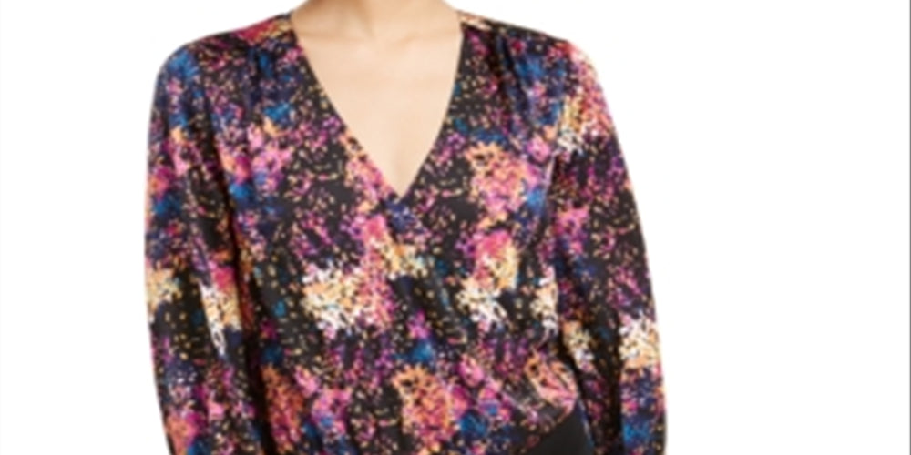 Body feminino Bar III com estampa de envoltório falso, preto, tamanho extrapequeno