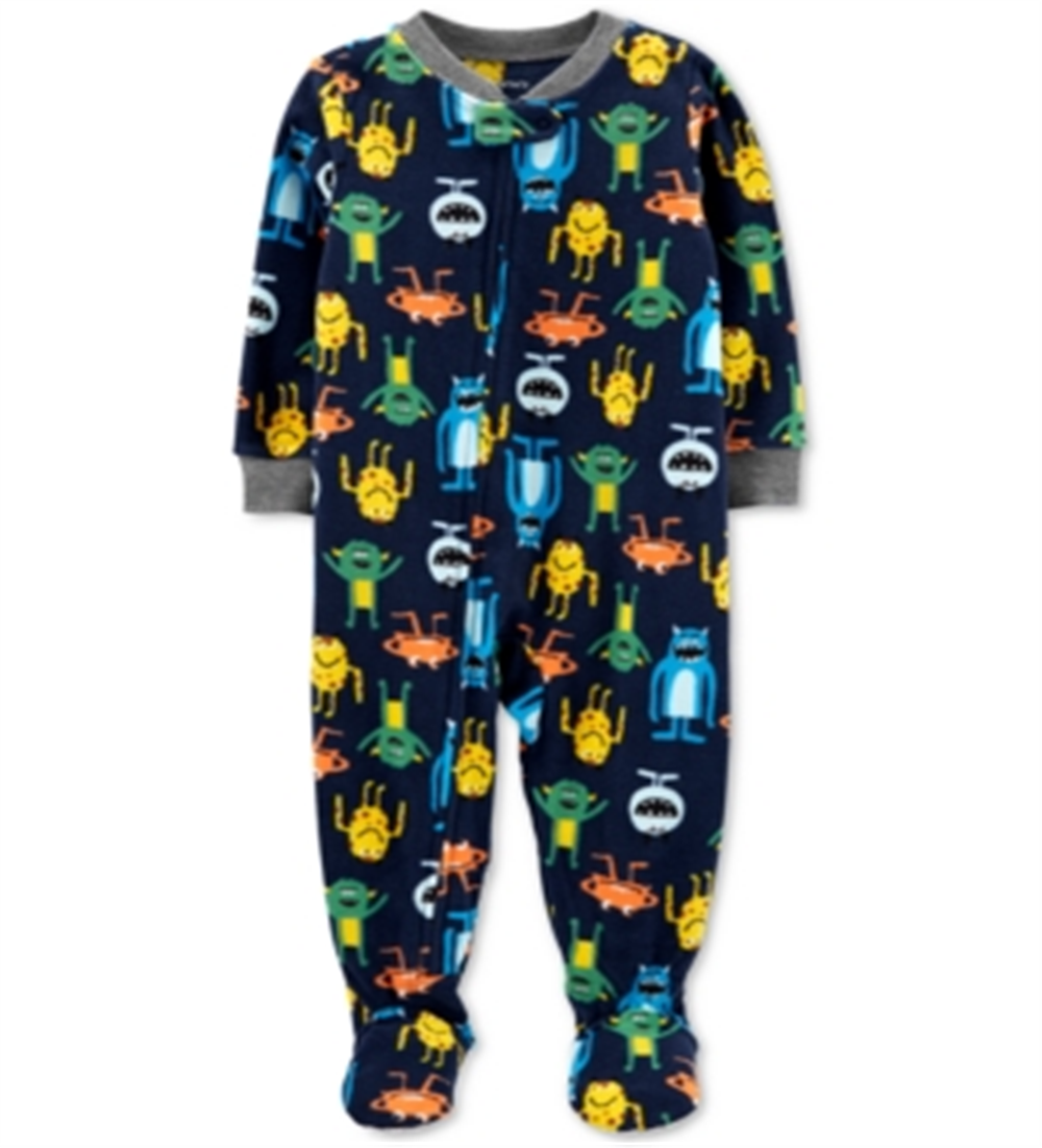 Pijama Carter's Baby Boy com estampa de monstro e pé de lã, 1 peça, azul, tamanho 12 meses