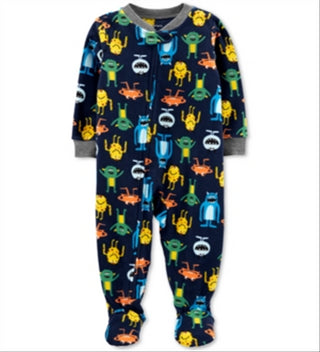 Pijama Carter's Baby Boy com estampa de monstro e pé de lã, 1 peça, azul, tamanho 12 meses