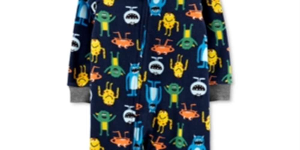 Pijama Carter's Baby Boy com estampa de monstro e pé de lã, 1 peça, azul, tamanho 12 meses