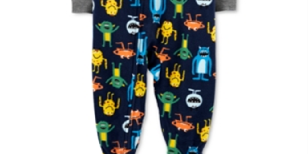 Pijama Carter's Baby Boy com estampa de monstro e pé de lã, 1 peça, azul, tamanho 12 meses