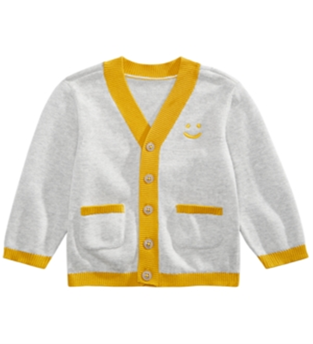 Primeiras impressões Cardigan Smiley Face para bebê menino cinza tamanho 18 meses