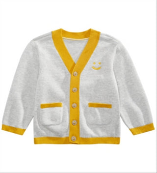 Primeiras impressões Cardigan Smiley Face para bebê menino cinza tamanho 18 meses