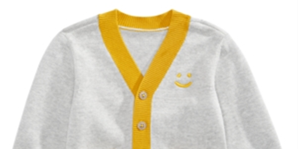 Primeiras impressões Cardigan Smiley Face para bebê menino cinza tamanho 18 meses