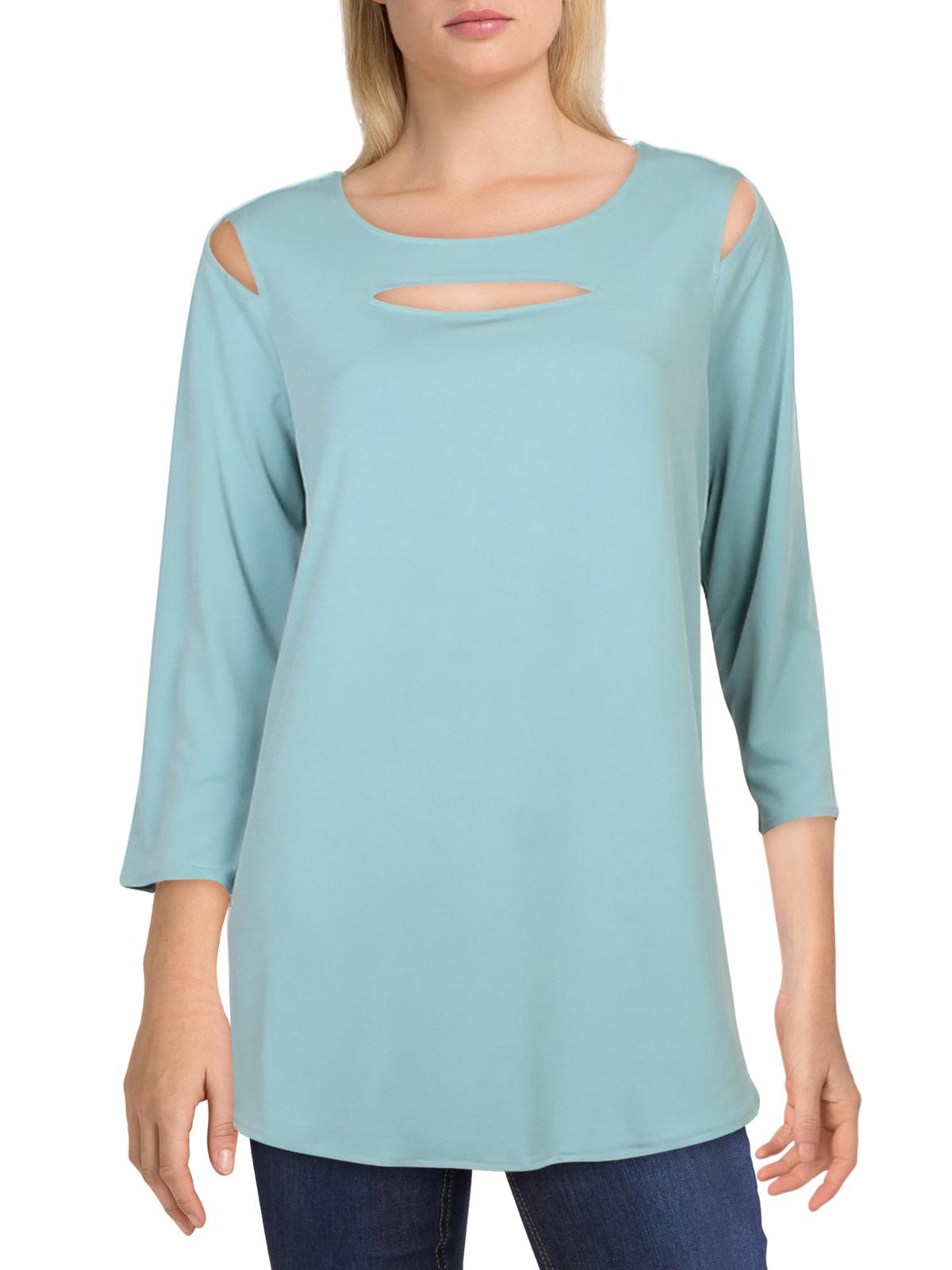 Blusa feminina Alfani com recorte e manga 3/4, azul-petróleo, tamanho grande