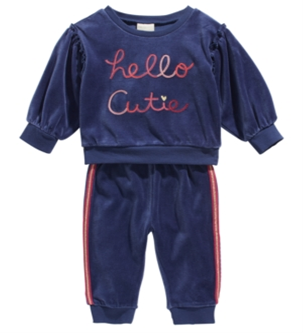 Conjunto de moletom e calça jogger Hello Cutie para bebê First Impressions, 2 peças, azul, tamanho 18 meses