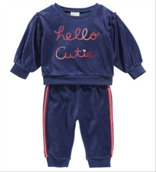 Conjunto de moletom e calça jogger Hello Cutie para bebê First Impressions, 2 peças, azul, tamanho 18 meses