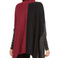 Suéter poncho feminino Signature com gola alta e blocos de cores, preto/vinho, tamanho pequeno P/M