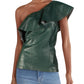 Blusa feminina de couro sintético com um ombro só, verde, tamanho grande, da INC International Concepts