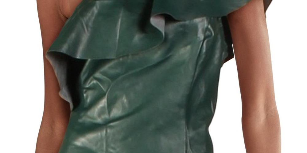 Blusa feminina de couro sintético com um ombro só, verde, tamanho grande, da INC International Concepts
