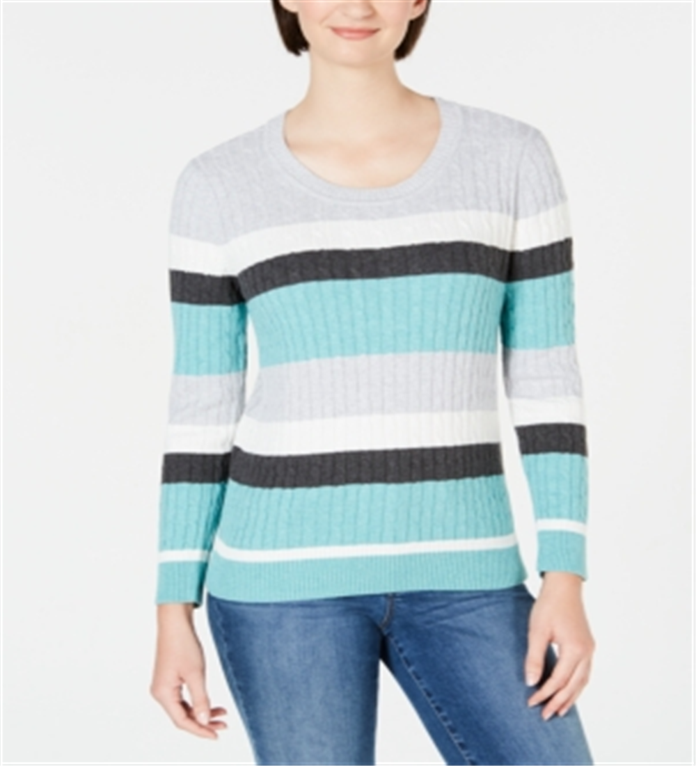 Karen Scott Suéter feminino Veronica listrado de algodão com cabo azul tamanho X-S