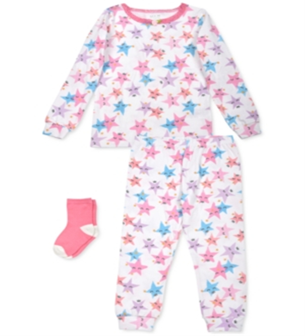 Conjunto de pijama e meias com estampa de estrelas Max &amp; Olivia para meninas, 3 peças, branco, tamanho 24 meses