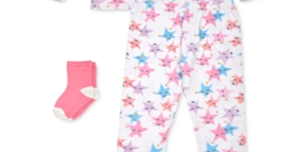 Conjunto de pijama e meias com estampa de estrelas Max &amp; Olivia para meninas, 3 peças, branco, tamanho 24 meses