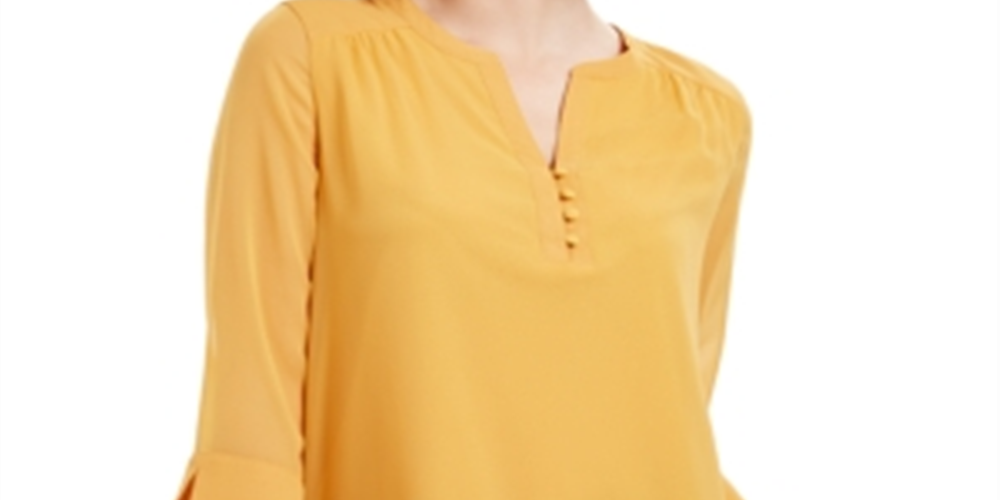 Top feminino Charter Club com manga transparente, amarelo, tamanho XX-G