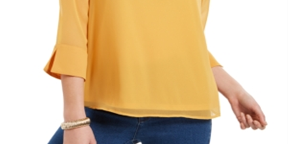Top feminino Charter Club com manga transparente, amarelo, tamanho XX-G