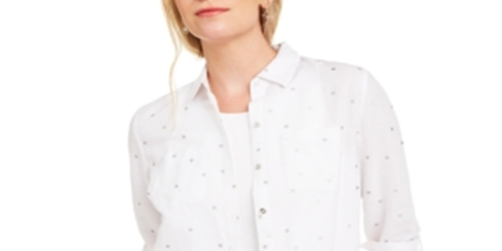 Charter Club Feminino Foil Dot Linen Top Branco Tamanho X-G