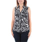 INC International Concepts Blusa feminina franzida com estampa animal, sem mangas, gola alta, preta, tamanho pequeno