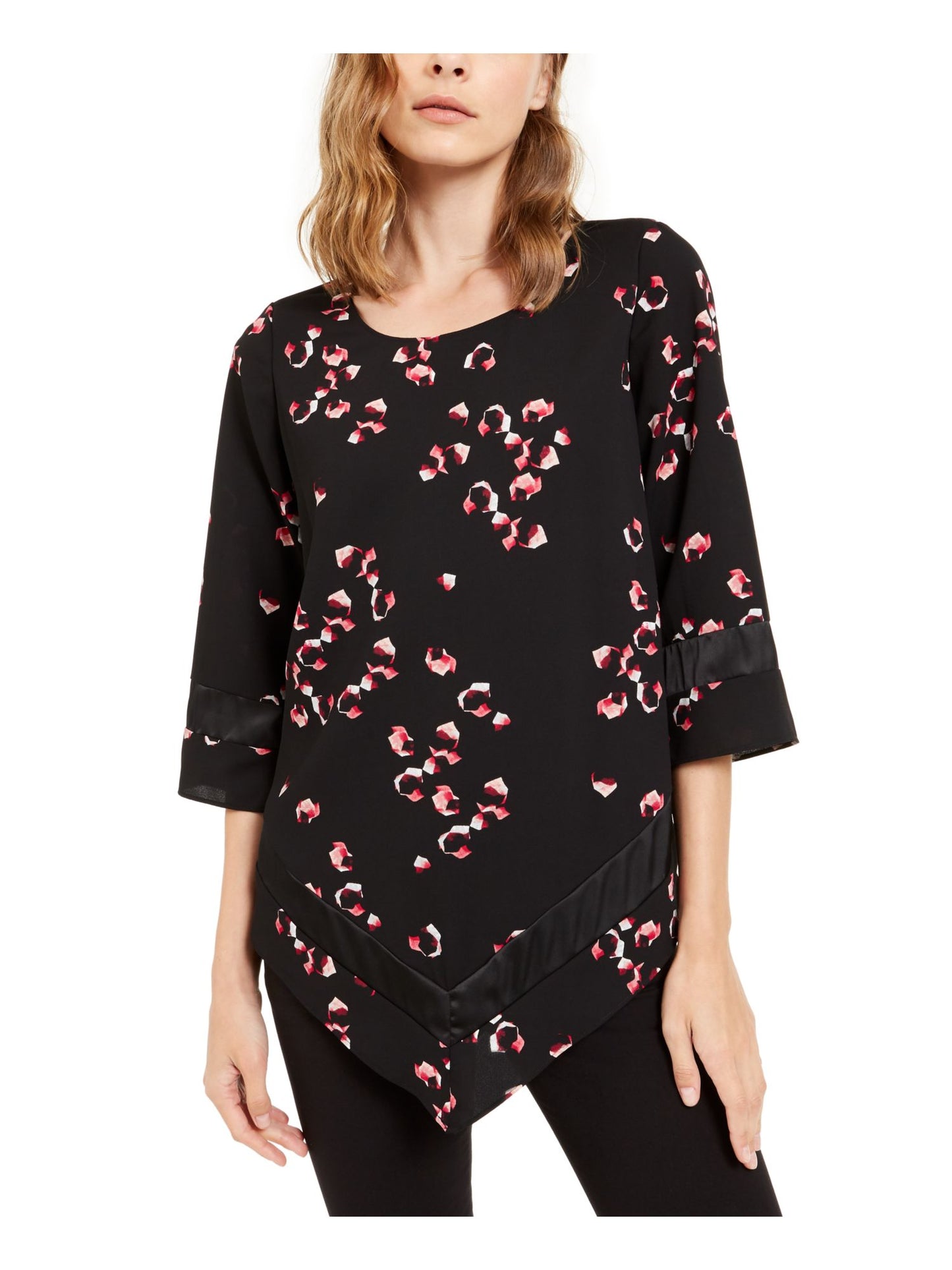 Alfani Túnica Feminina Estampada Manga 3/4 Gola Joia Preto Tamanho Pequeno X-Grande