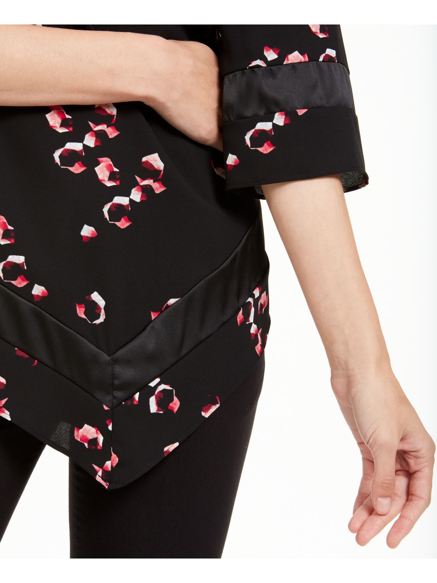 Alfani Túnica Feminina Estampada Manga 3/4 Gola Joia Preto Tamanho Pequeno X-Grande