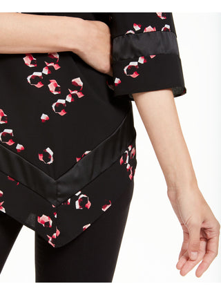 Alfani Túnica Feminina Estampada Manga 3/4 Gola Joia Preto Tamanho Pequeno X-Grande