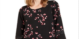 Alfani Túnica Feminina Estampada Manga 3/4 Gola Joia Preto Tamanho Pequeno X-Grande