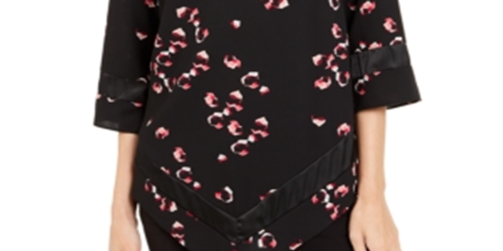 Alfani Túnica Feminina Estampada Manga 3/4 Gola Joia Preto Tamanho Pequeno X-Grande