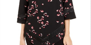 Alfani Túnica Feminina Estampada Manga 3/4 Gola Joia Preto Tamanho Pequeno X-Grande