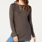 INC International Concepts Suéter feminino com decote canoa alto e baixo, cinza, tamanho XX-G
