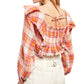Blusa feminina xadrez Siena com decote quadrado, marrom, tamanho extrapequeno, da Free People