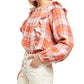 Blusa feminina xadrez Siena com decote quadrado, marrom, tamanho extrapequeno, da Free People