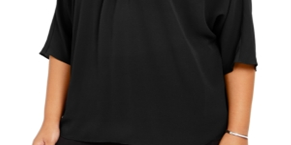 Blusa feminina Michael Kors Plus com decote em corrente e ombro vazado, preta, tamanho 1X