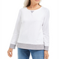 Moletom feminino Karen Scott Sport com bainha contrastante, branco, tamanho pequeno