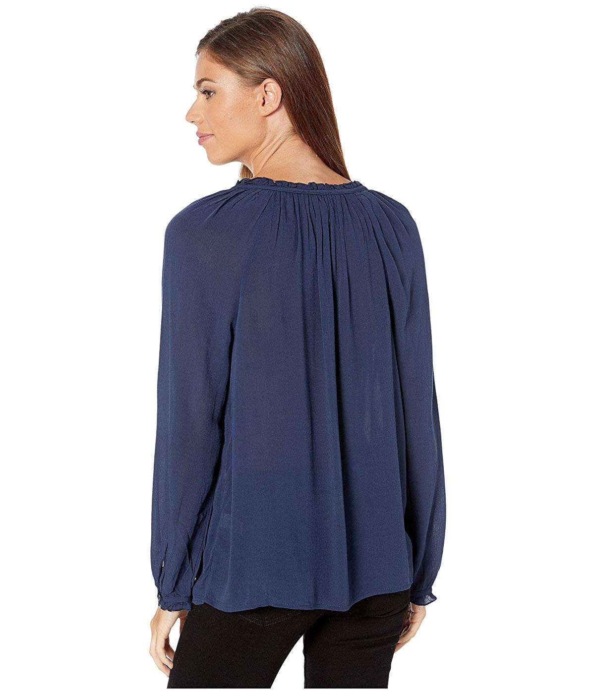 Lucky Brand Top Feminino Giselle Babados Camponesa Azul Tamanho Grande