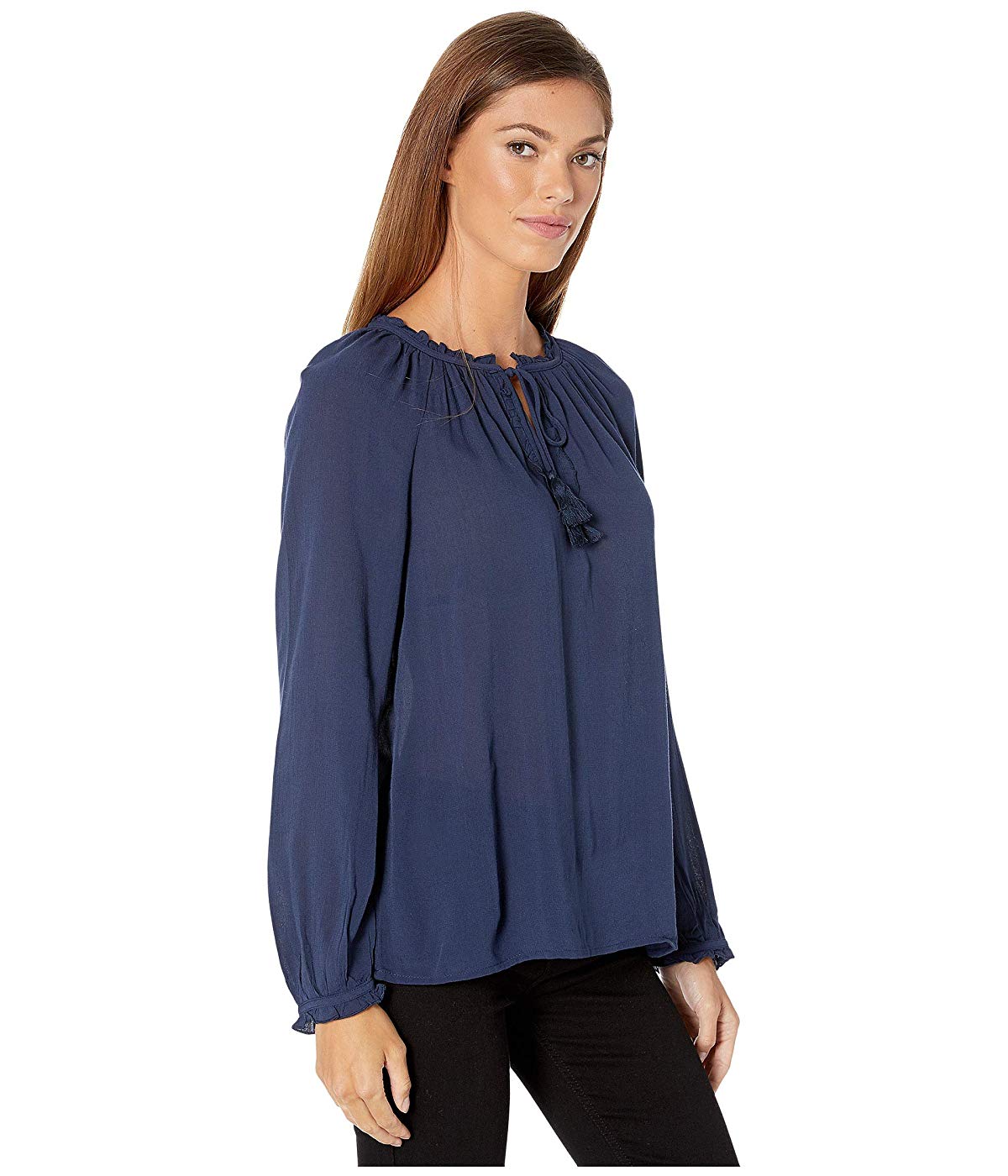 Lucky Brand Top Feminino Giselle Babados Camponesa Azul Tamanho Grande