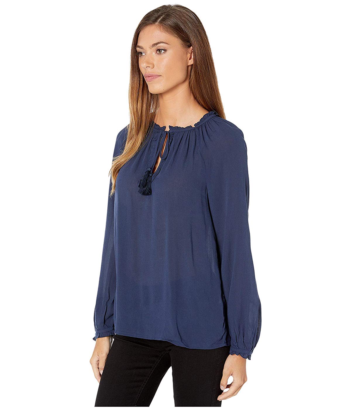 Lucky Brand Top Feminino Giselle Babados Camponesa Azul Tamanho Grande