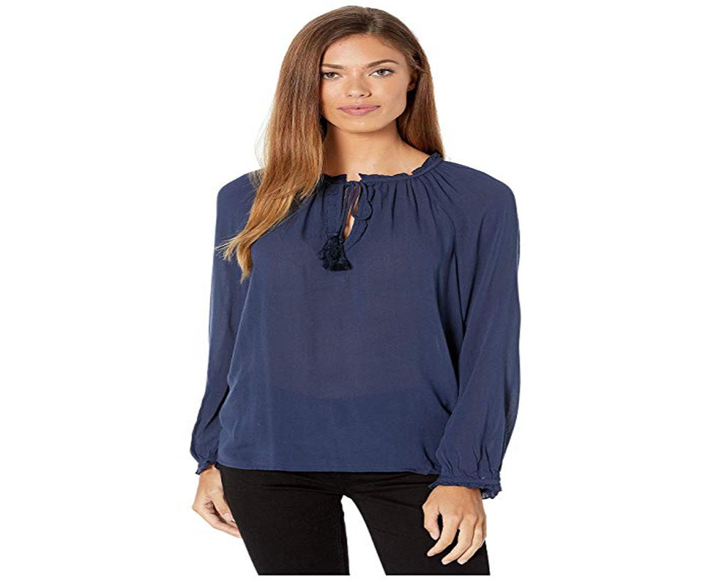 Lucky Brand Top Feminino Giselle Babados Camponesa Azul Tamanho Grande