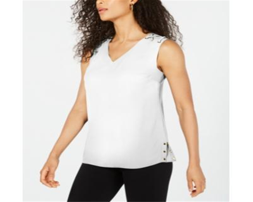 JM Collection Top Feminino com Acabamento em Ilhós Branco Tamanho X-G