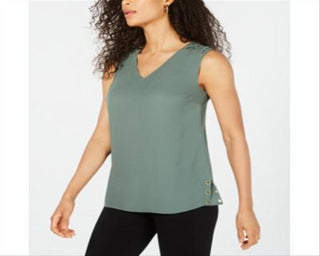 Top feminino com ilhós e acabamento em ilhós, verde, tamanho extragrande, da coleção JM