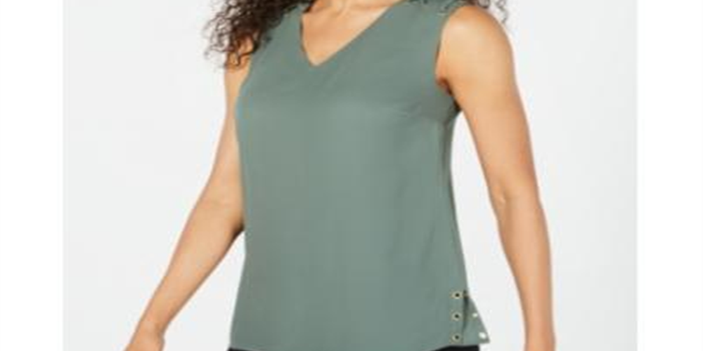 Top feminino com ilhós e acabamento em ilhós, verde, tamanho extragrande, da coleção JM